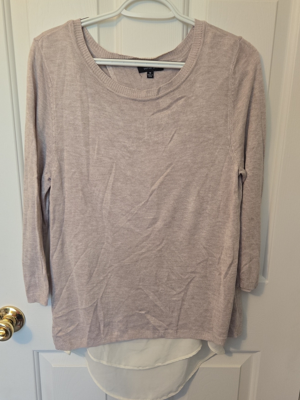 Verve Ami Light Taupe Layered Long-Sleeve Top/Light Sweater W/attached Tank Size